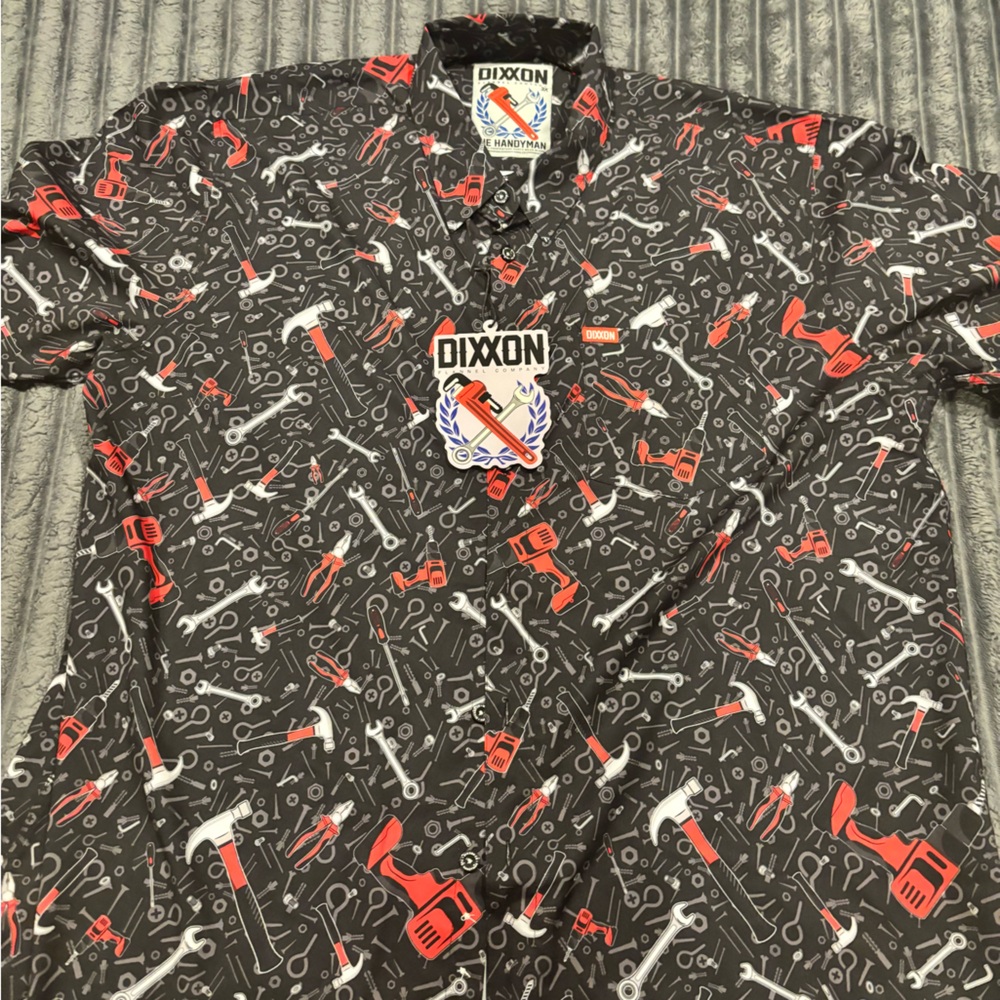 DIXXON THE HANDYMAN Black and Red Tool Pattern Shirt